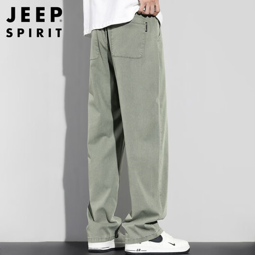 JEEP SPIRIT吉普冰丝休闲裤男春夏季美式高街潮牌宽松直筒阔腿裤子 浅绿 XL 