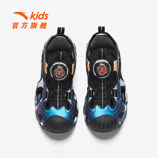ANTA Children's Sandals Men's and Large Children's Shoes 2026 Summer New Knob Buckle Outdoor Baotou Comfortable Anti-Slip Soft Beach Shoes Dusty Blue/Black-1 35