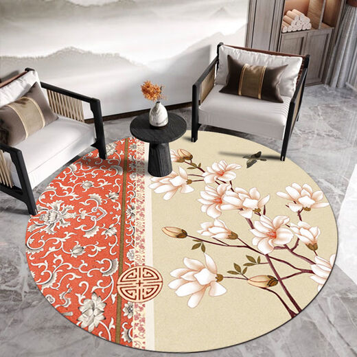 9740人收藏新中式圆形地毯客厅茶几毯中国风卧室床边毯吊篮地垫防 琴忆挽梦 直径1.6米