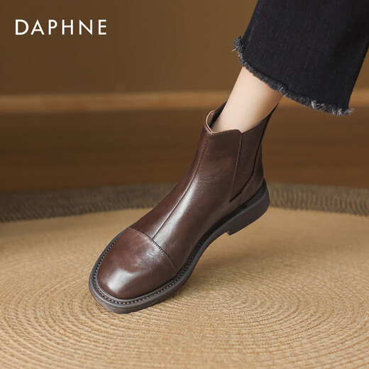 Daphne Chelsea short boots for women in autumn and winter genuine leather brown thin boots new British style Martin boots for women brown single 36