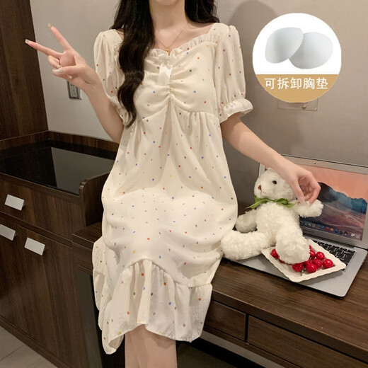 Yuan pekying Nachthemd mit Brustpolster Sommer Frauen 2025 Neues kurzärmeliges Pyjama Frauen-Heimkleidung Langes Prinzessinstil Kleid 9871 Pacha Hund [mit Brustpolster] 2xl 130-150jin [Jin gleich 0,5 kg]