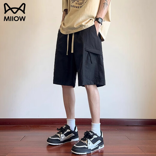 
Cat artificial shorts men's summer 2025 new ice silk cool casual straight pants men's trendy versatile five-point pants DK701 khaki M
