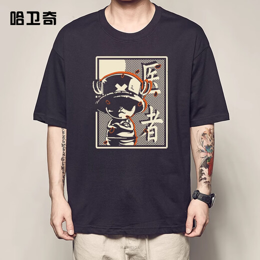 Zhizhen männlicher Gott 2025 Neues One-Stück Luo Luffy T-Shirt Herren Baumwolle Kurzarm Sanji White Bart Ace Hacker Peripheriekleidung weiß F1283 Zoro s