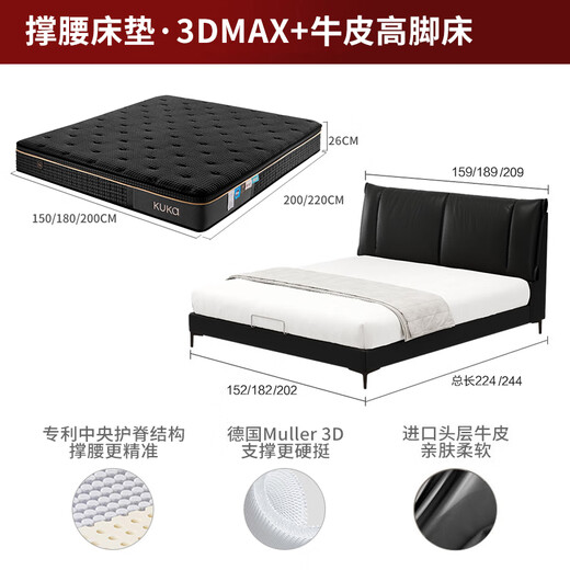 顾家家居[智惠系列]3D撑腰MAX天然乳胶床垫1098 M1098+8055极夜黑（2.0*2.2）