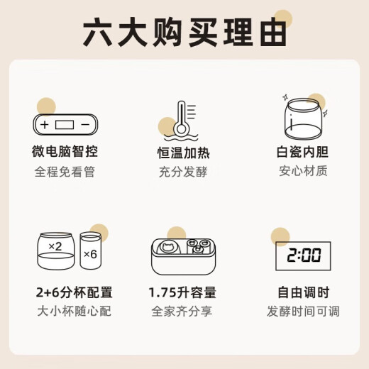 小熊（Bear）酸奶机 家用全自动定时自制米酒机泡菜机 送陶瓷6分杯小型 微电脑智控免看管