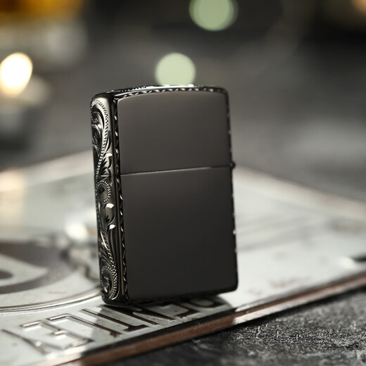 ZIPPO【情人节限定】之宝打火机套装正版黑冰双面唐草精雕礼物送礼男 侧雕唐草商标（单机）(DY9902ZB) 均码