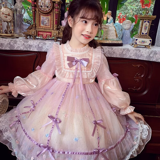 Anne You’s Girls Princess Lolita Vestido de moda de malla de malla de malla para niños Vestido de cumpleaños para niñas Rosa 120