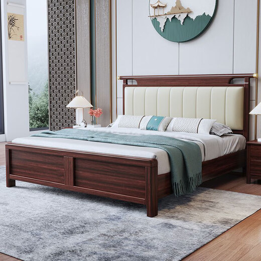 Cama Yuyang Nueva cama de madera maciza de madera maciza de estilo negro 1.8m 2m Bed de dormitorio Bed 9904# Bed de madera Wujin [联文] 1.5*2.0m [Tablero de cama silenciosa]