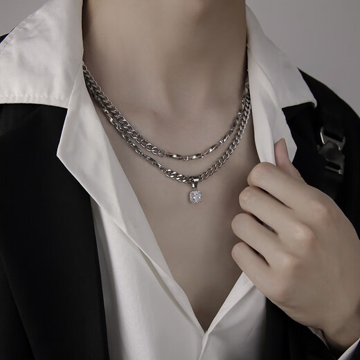 Guanpu Pavilion Fat Dong Lai's same style men's platinum necklace new high street platinum men's trendy brand versatile k gold feeling handsome winter white gold necklace 55cm S