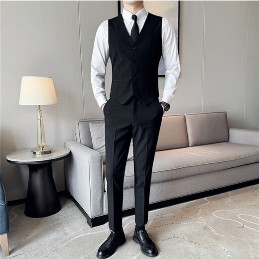 
Ayou fat big size suit men's business formal suit groom best man wedding two-piece suit black single vest M