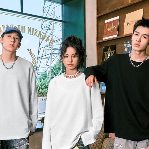 MINISO heavyweight long-sleeved T-shirt men's spring and autumn texture waffle youth casual trendy bottoming shirt palm green 2XL