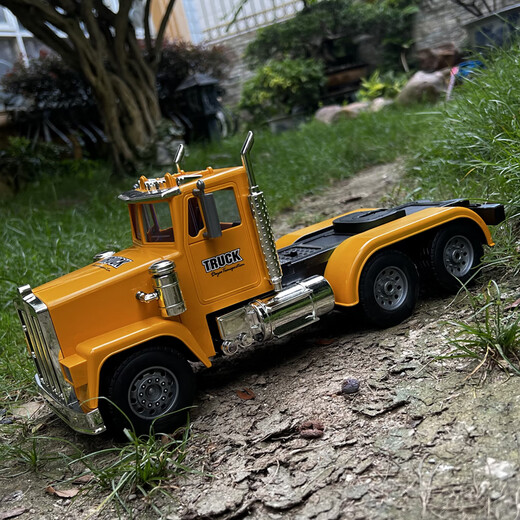 汇纳玩具（HUI NA TOYS）超大遥控平板半拖挂车彩灯运输卡车玩具工程车电动玩具儿童车模 36cm4通道黄色 充电电池一套
