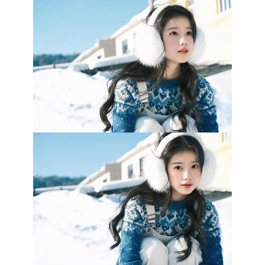 Chuangjingyixuan Nordost-Reise, weiße Plüsch-Ohrenschützer für Damen, Winter, süß, warm, Frostschutzmittel, warme Ohrenschützer, Ohrentaschen, vielseitige Ohrenschützer, dreiteiliges Set, weiße Ohrenschützer + weißer Schal + weiß