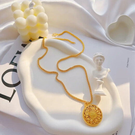 OFK Old Phoenix 999 gold fabric necklace, gold-plated silver necklace, eight-treasure compass necklace for New Year, M buckle Chopard chain plus eight-treasure compass chain plus pendant