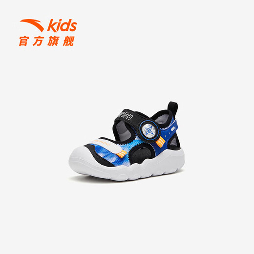 ANTA children's sandals, men's and women's baby shoes, 2025 summer new breathable Velcro octopus toe and foot protection beach shoes, men's model, pure blue/Anta white/black-4 21, shoe inner length 12.5cm