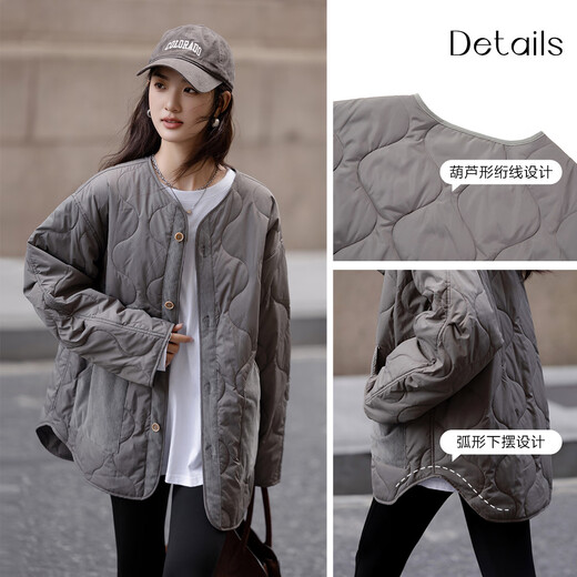 Demana light and warm winter gourd-shaped quilted cotton coat, mid-length splicing pockets, warm and comfortable women's cotton coat