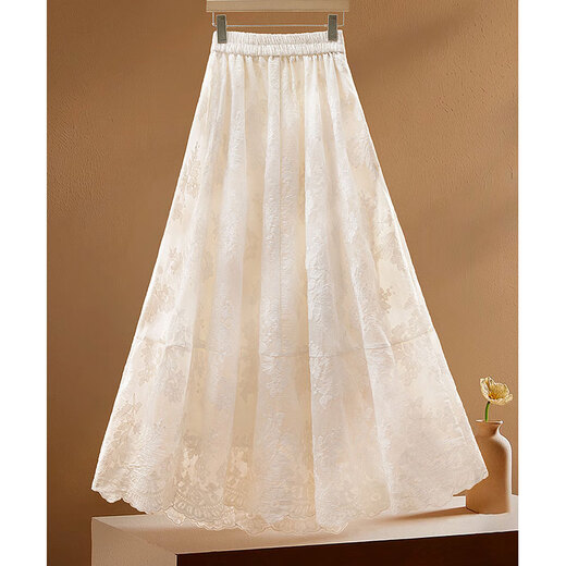 Cypress high-waisted skirt 2025 spring new women's fashion style embroidered mid-length large hem skirt
