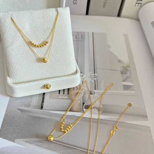 GRAYCEWODY Old Phoenix 999 gold 18K set chain cat's eye transfer bead necklace clavicle chain double-layer plain chain ins simple and elegant set chain/length about 42 tones 45cm old Phoenix gold store model