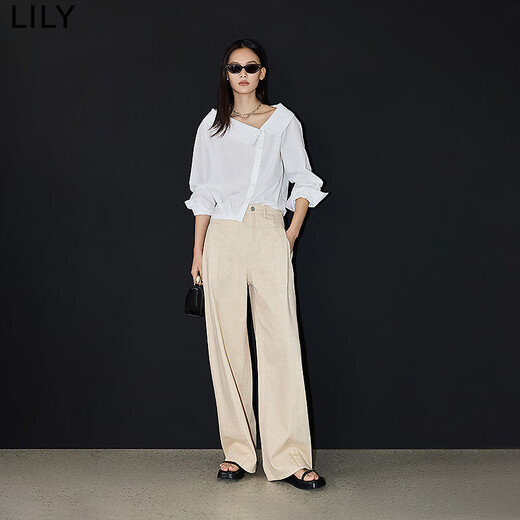 Lily2025 Spring New Lycel Cotton Plant teint à haute taille Venue polyvalente Pantalon de pantalon à jambes larges haut de gamme pour les femmes 716 Khaki léger M