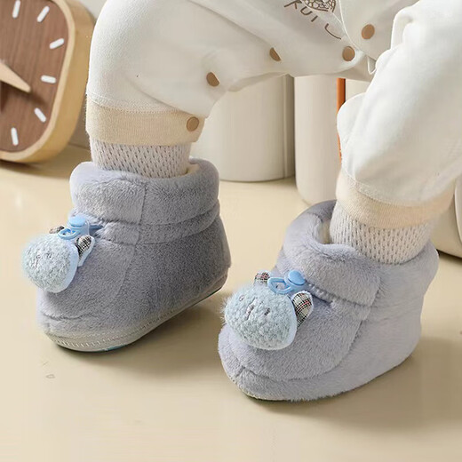 Lamicqi baby toddler shoes 0-1 year old newborn boys and girls in autumn and winter plus velvet thickened warm cotton shoes soft sole shoes bear yellow 11.5 cm inside length (suitable for 0-5 months)
