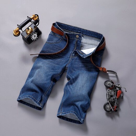 Lion Cong Denim Shorts Men Pantalones de tamaño mediano suelto de cinco puntos para hombres 867 Azul claro + 618 Blue oscuro 34