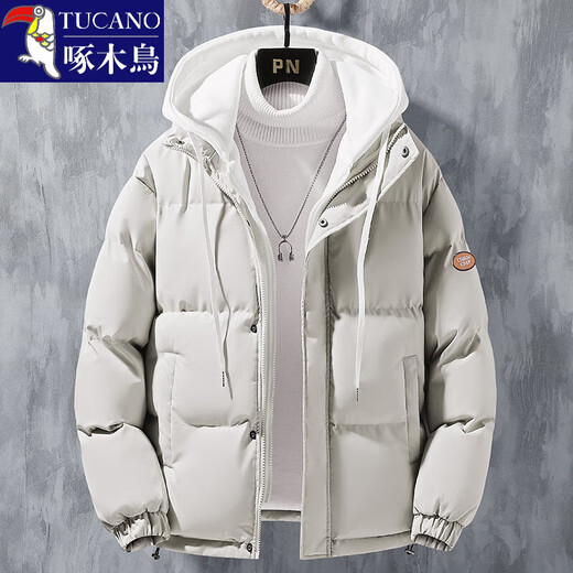 Woodpecker (TUCANO) winter vacation two-piece cotton-padded jacket for men Hong Kong style hooded down-padded jacket for young people plus velvet thickened top men's cotton-padded jacket QCC-A622-GY090-3 Black XL