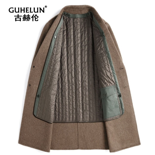 古赫伦（GUHELUN）品牌双面羊毛大衣男中长款阿尔巴卡加厚羊毛风衣大码毛呢外套男 驼色+内胆 M (170) （适合115-130斤）