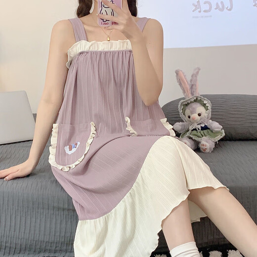 Qingzhong Qiao Sospeche Nightgown para mujeres en verano dulce y lindo pijama para mujeres en camisón de dibujos animados de verano en algodón puro 834 m recomendado 75-95Jin [Jin iguala 0.5 kg]