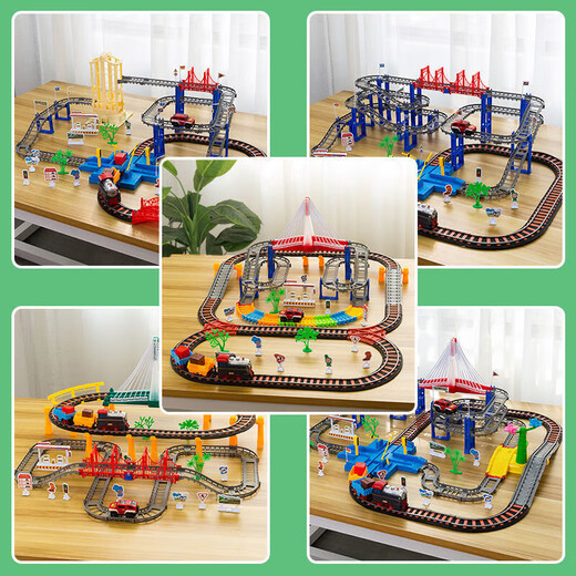Tren de alta velocidad para niños Track Tack Track Simuled Rail Electric Car 3 Ni de dos años, 4 años, Baby Toy Boy Sound and Light-City Double Bridge Track [Caja de regalo] Versión de carga-Tren eléctrico + 2 carruaje + automóvil