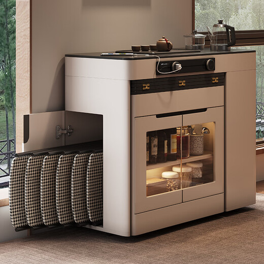 Micro-art sideboard island dining table integrated household retractable folding mobile small apartment multi-functional bar guide dining table island dining table + foldable chairs * 4 (without tea)