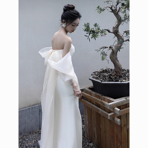 
Indulgent light wedding dress niche new style bride outfit wedding welcome tiara simple tube top evening dress temperament tube top XS