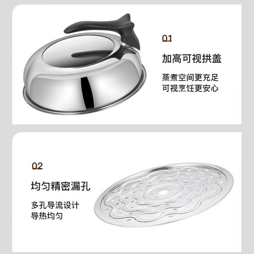 Debo Debo stainless steel steamer thickened pot double-layer steamer soup pot induction cooker open flame universal 28cm 2 layers 28cm