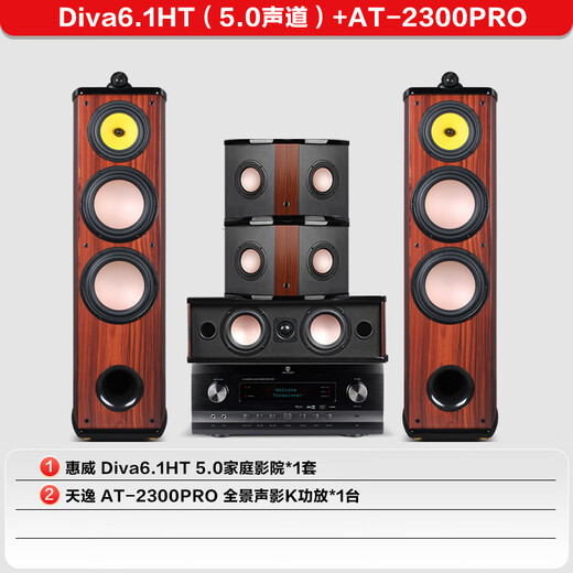 HiVi Diva 6.1HT home theater 5.1 channel home theater home dual 8-inch speaker audio KTV package package four (5.0 channel) + AT2300PRO amplifier