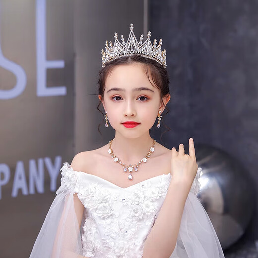 Shijun (SHIJUN) European and American retro crystal handmade crown crown headdress for children and girls' crown three-piece birthday performance silver crown