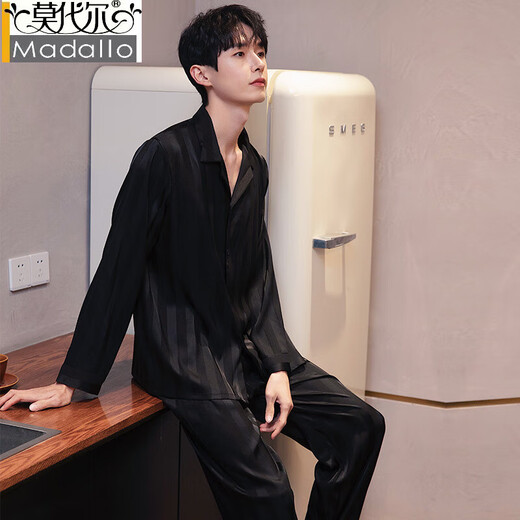 Modal men's pajamas spring and autumn ice silk long sleeve trousers suit men's summer new style can be worn on the outside large-size home clothes 6627 Meteor XL (125-150Jin[Jin equals 0.5 kg])