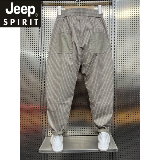 JEEP SPIRIT Jeep Летние повседневные брюки из тонкого материала в полоску Мужские свободные модные брендовые брюки с девятью точками на маленькой ноге Модные корейские шаровары мужские темного цвета хаки 28