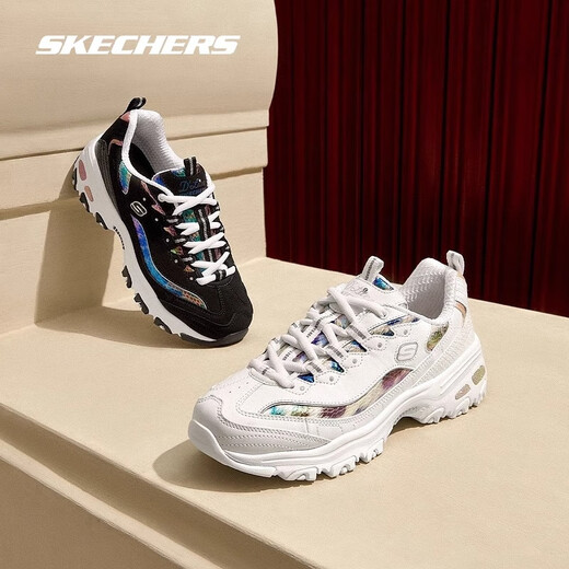 
Skechers women's spring and autumn daddy shoes mesh breathable casual shoes comfortable couple shoes sports shoes women's style-11979/white/silver/WSL 35.5
