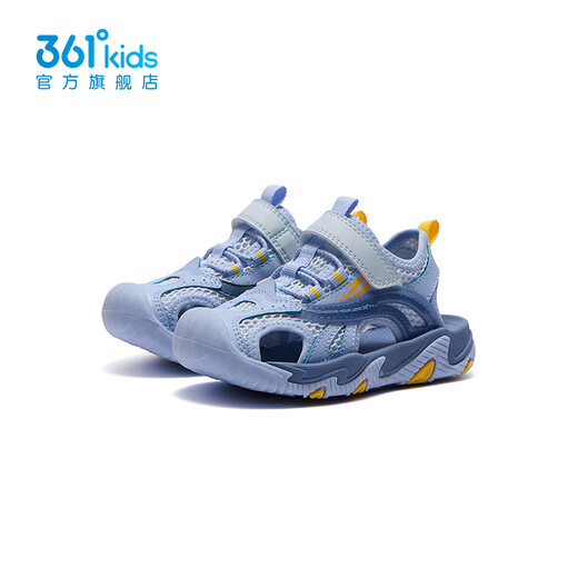361 Children's shoes for boys and girls, toe-toe sandals, summer new children's beach shoes, children's wading shoes, mud gray blue/phantom blue/kumquat yellow 28