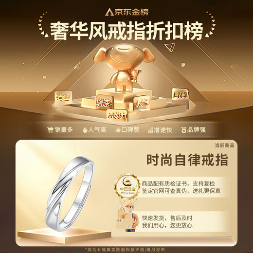 China Gold (CHINA GOLD) self-discipline silver ring new tail ring niche men's ring as a Valentine's Day birthday gift for the Year of the Horse and animal year gift for your boyfriend Self-discipline Ring-S925 Silver Men's Style-Zhongjin Gift Box