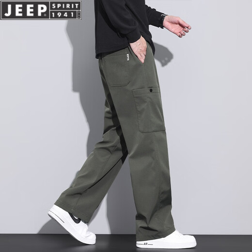 JEEP SPIRIT美式潮牌工装裤子男宽松直筒春秋伞兵裤2025春秋新款运动休闲长裤 9856-军绿色 L 【商家】110~130斤