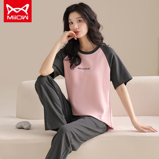 Catman Miiow Pure Cotton Pyjamas für Frauen Frühling und Sommer kurzärmelige Hosen lässige losen Frauen koreanische Heimkleidung für Herbst tragen