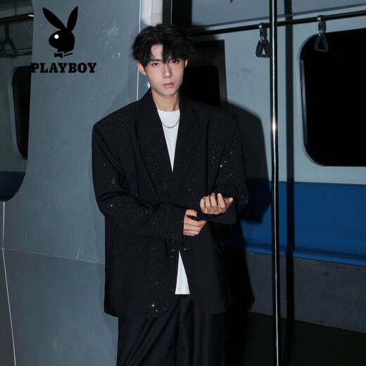 Playboy (PLAYBOY) blazer men's starry shoulder pads handsome style suit hairstylist wear engagement dress jacket black 4XL