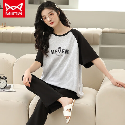 Catman Miiow Pure Cotton Pyjamas für Frauen Frühling und Sommer kurzärmelige Hosen lässige losen Frauen koreanische Heimkleidung für Herbst tragen