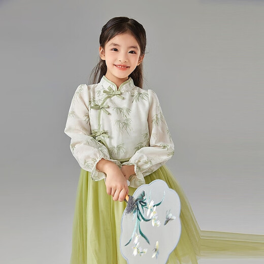 笛莎童装女童连衣裙2025年春季中大童时尚网纱拼接裙 初芽绿 120
