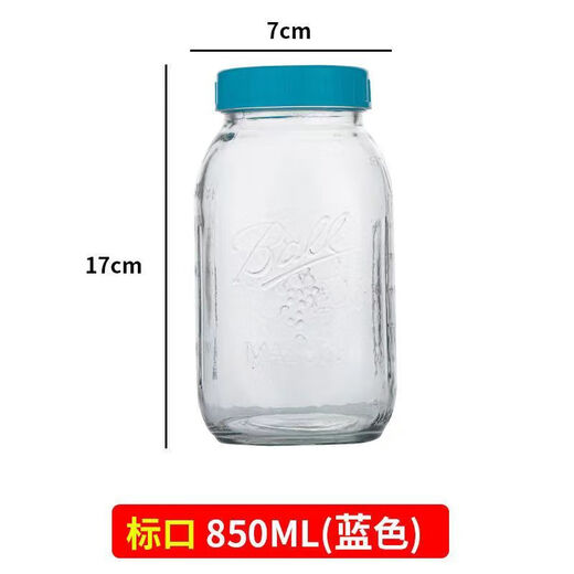 FANCYCHIC【681件】梅森可蒸煮玻璃密封罐果酱罐头蜂蜜瓶储物罐隔夜燕麦杯 【Ball】蓝色盖 2个 650ml【Ball满口容量】有杯
