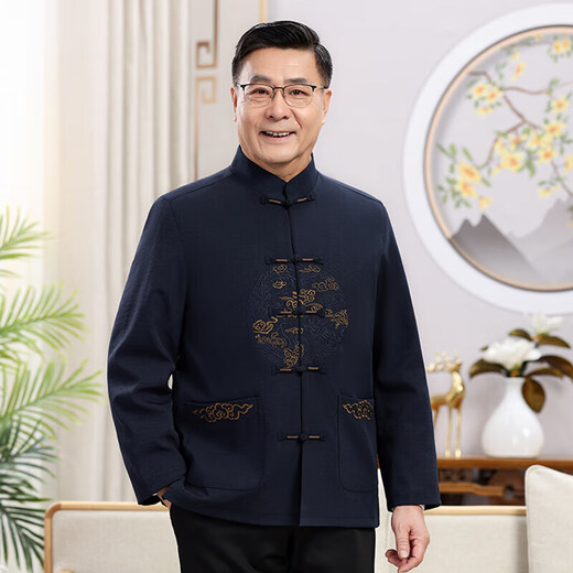 新年新款唐装男老年爷爷奶奶春秋夹克外套中国风本命年高品质套装 灰色 9230【套装】 M /170【推荐90-115斤】