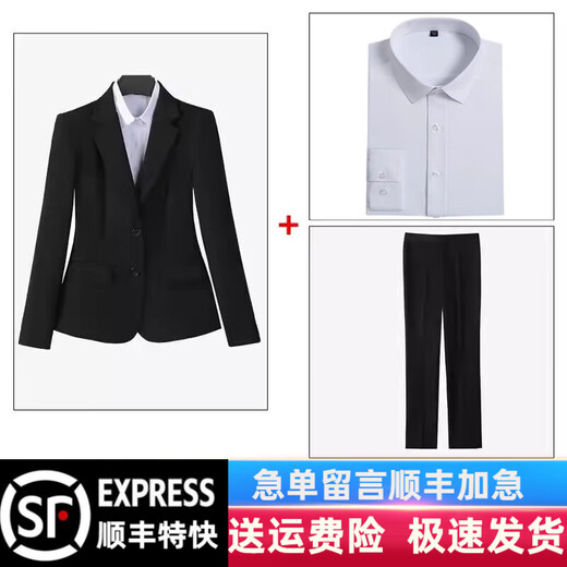 Gu Tiqi professional suit suit female hotel manager work clothes spring and autumn professional wear women's suit formal women's suit jacket black suit + pants + shirt XL