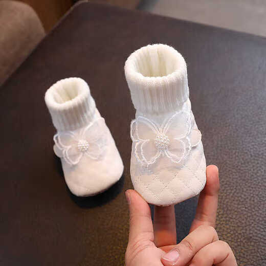 G.DUCKKIDS小黄鸭婴幼儿春秋季可爱蝴蝶鞋子袜宝宝护脚软底学步鞋防掉防滑鞋 粉色蝴蝶pu皮【春秋夹棉袜鞋HN】 11 内长cm(建议0-4个月)