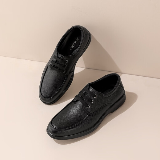 Aokang Men's Shoes Daily Casual Business Shoes Lace-up Low-top Leather Shoes Men's Genuine Leather Black Spring and Autumn Dad Men's Shoes Black 41
