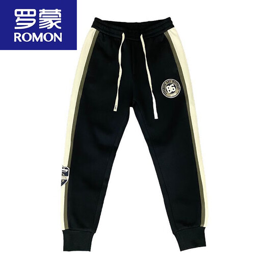 Romon (Romon) Gran tamaño 300 Jin [Jin equivale a 0.5 kg] lazos de empalme a rayas. Brand de moda de primavera y verano para hombres Pantalones casuales bordados de pies pequeños Harren Wai Black [Versión de actualización] 4xl 190-220 Jin [Jin es igual a 0,5 kg]